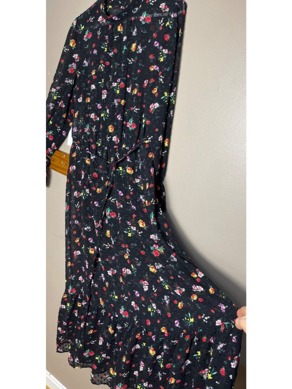 Whimsigoth Dark Fairy Sheer Dress Floral Burnout Dots Blouson Goth Maxi Wom S/M - Picture 11 of 12